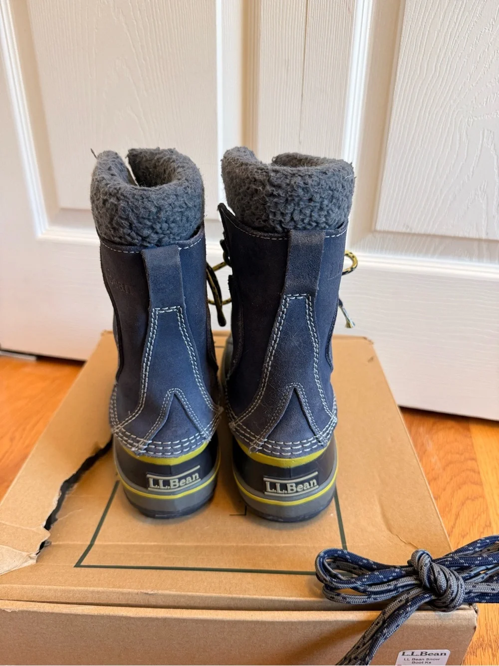 L.L. Bean Kids Navy Winter Boots with bright Green Trim